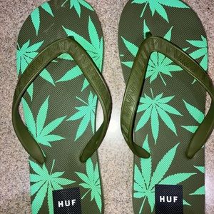 HUF x HAYN collab flip flops plant Life Leaf hemp sandals sz 10 men shoes